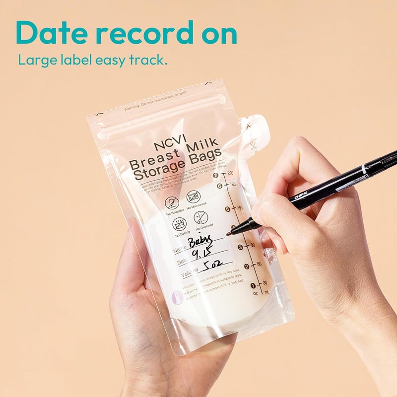 NCVI 4+7 oz Breastmilk Storage Bag Freezer for 0-3 Months, Breast Milk Feeding Bag with Temp-Sensing, Doubled-Sealed, Self Standing, Easy Pour Spout, BPA-Free, 4oz(70count)+7oz(30count) - Image 4